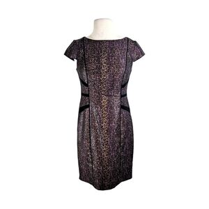 Adrianna Papell Metallic Purple & Gold Lace Leopard Print Dress